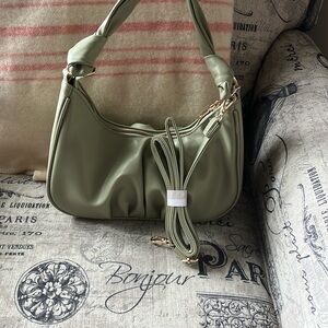 Sage Green Shoulder Bag - Smooth Faux Leather
